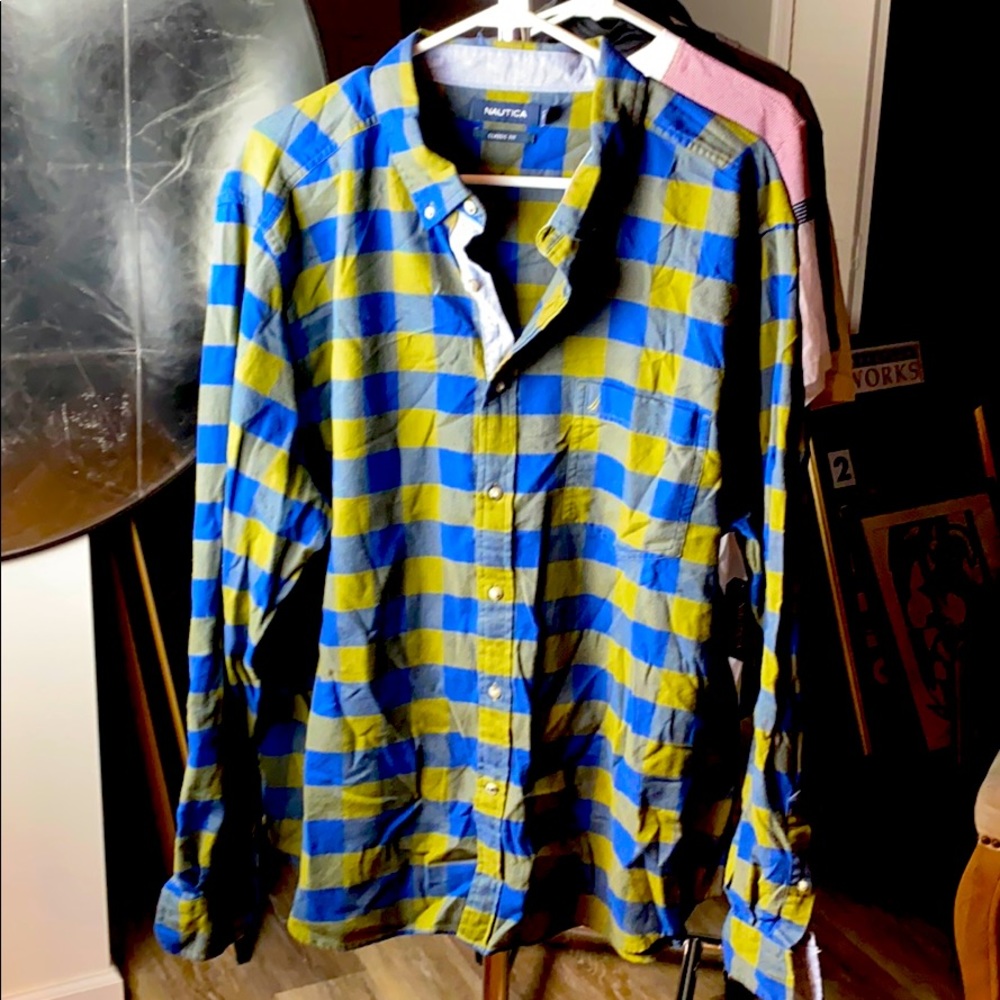 Blue and green plaid button up